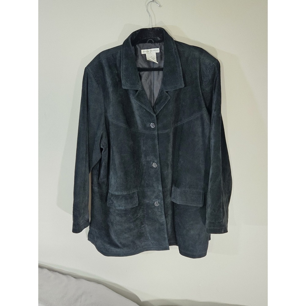 Vintage Jessica Holbrook Genuine Leather Suede Jacket Black Button Up Plus Size